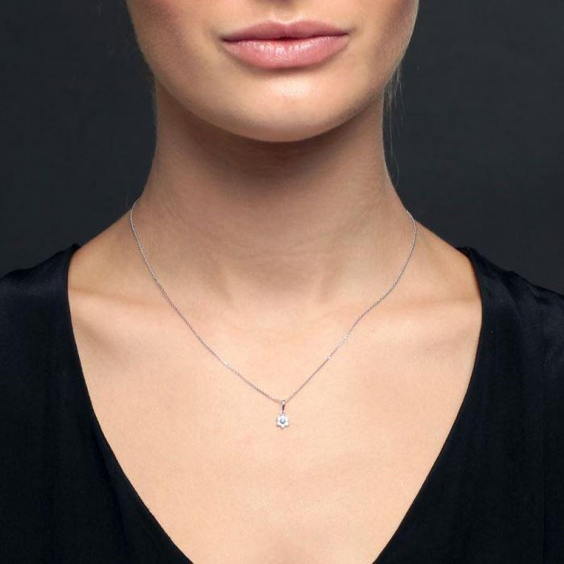 Pendentif Or Blanc et oxydes de zirconium 'Le Messager bleu' + chaine argent offerte - vue 2