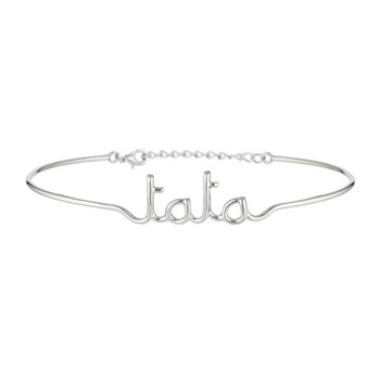 'TATA' Bracelet jonc en fil lettering argenté à message