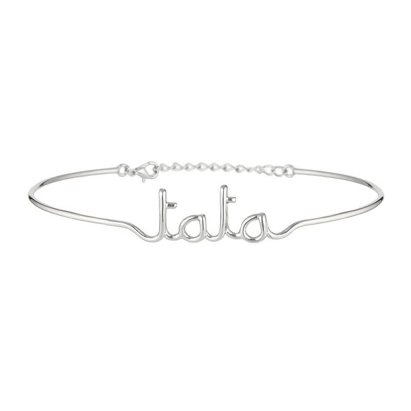 'TATA' Bracelet jonc en fil lettering argenté à message
