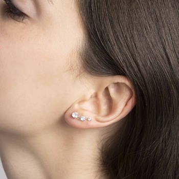 Boucles d'oreilles grimpantes or blanc et oxydes de zirconium 'Trio de Pierre'
