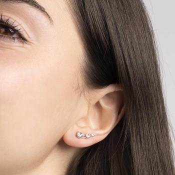 Boucles d'oreilles grimpantes or blanc et oxydes de zirconium 'Trio de Pierre'