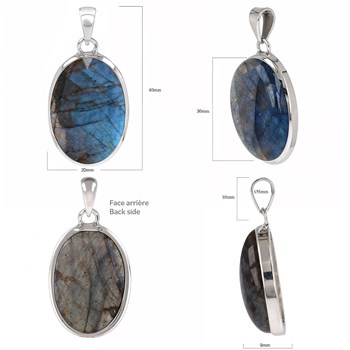 Pendentif Calypso Labradorite et Argent 925 | ADEN Design Ovale | Pierre Fine