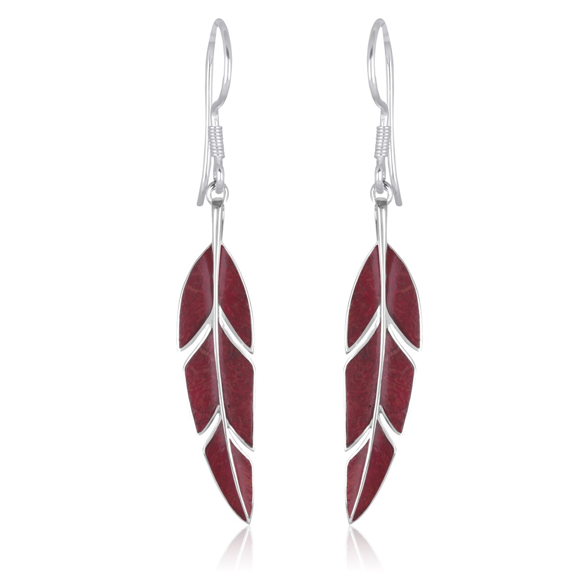 Boucles d'oreilles corail rouge feuille tropicale argent 925 | Collection Zoraya ADEN
