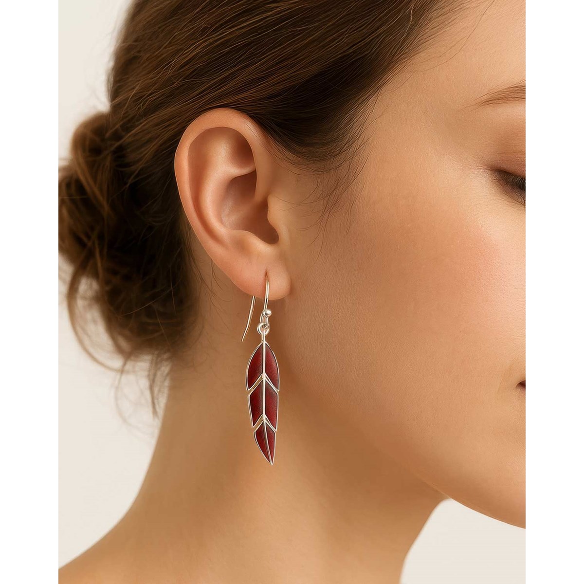 Boucles d'oreilles corail rouge feuille tropicale argent 925 | Collection Zoraya ADEN - vue 2