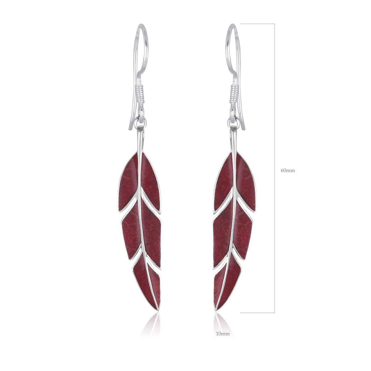 Boucles d'oreilles corail rouge feuille tropicale argent 925 | Collection Zoraya ADEN - vue 3
