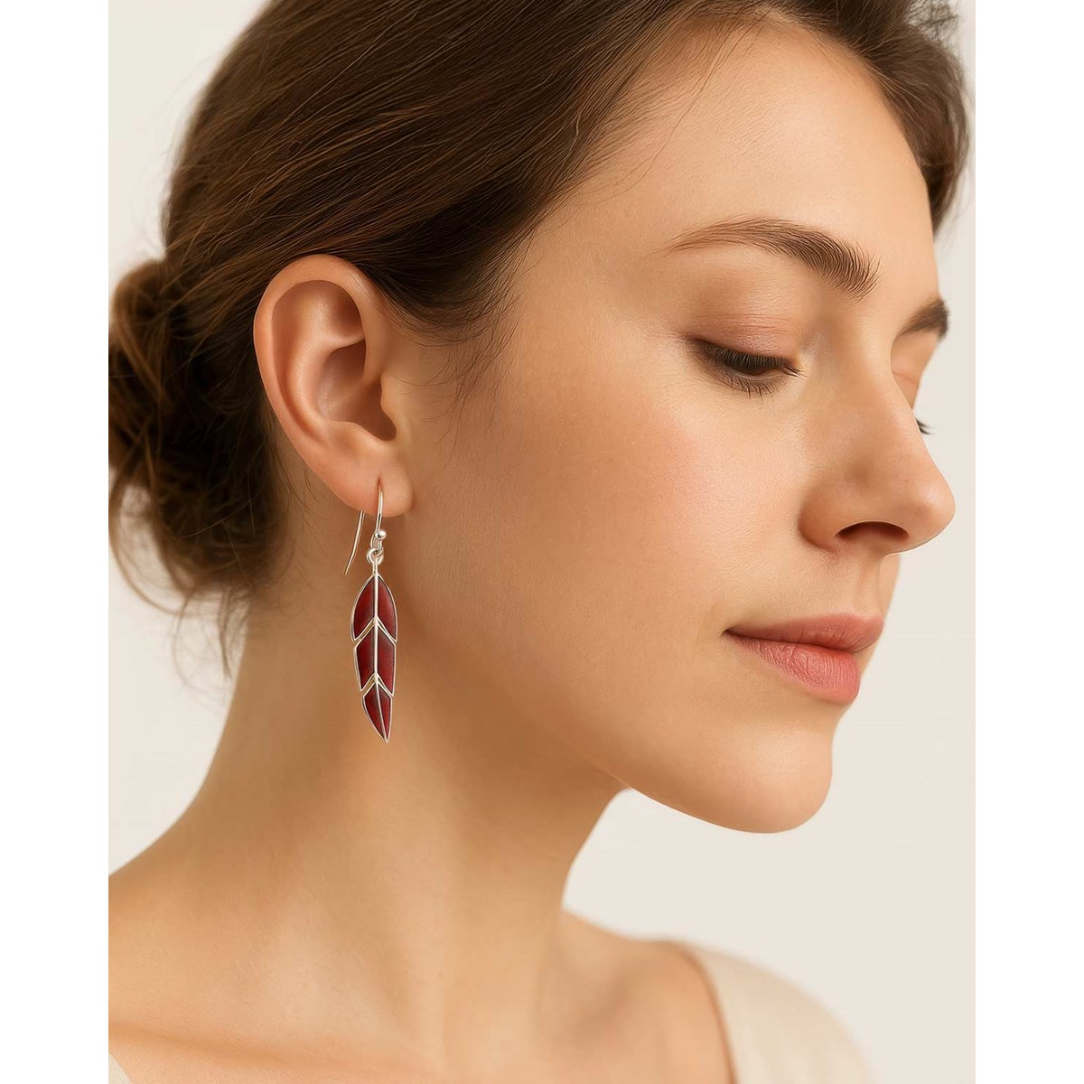 Boucles d'oreilles corail rouge feuille tropicale argent 925 | Collection Zoraya ADEN - vue 4