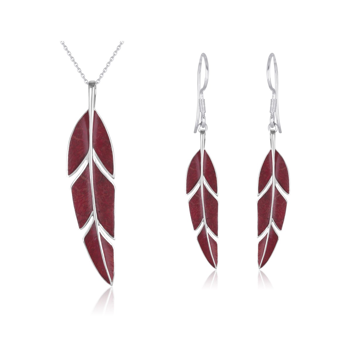 Boucles d'oreilles corail rouge feuille tropicale argent 925 | Collection Zoraya ADEN - vue 5