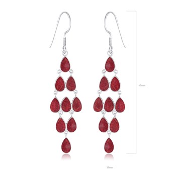 Kroonluchter Oorbellen in Rood Koraal op 925 Sterling Zilver | Collectie ADEN