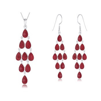 Kroonluchter Oorbellen in Rood Koraal op 925 Sterling Zilver | Collectie ADEN