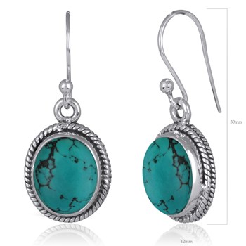 Boucles d'Oreilles Dahlia Argent 925 et Turquoise | ADEN Design Vintage | Bijou Ethnique Chic