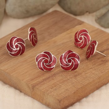 Boucles d'oreille en corail avec motif fleur en spirale en argent 925 | Aden
