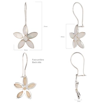 Boucles d'oreille ADEN Fleur Nacre blanche véritable Argent massif 925
