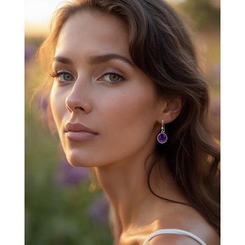 Boucles d'Oreilles Iris Améthyste et Argent 925 | ADEN Design Rond | Bijou Élégant