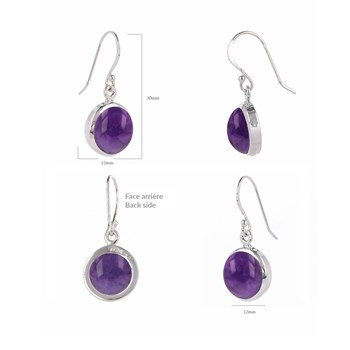 Boucles d'Oreilles Iris Améthyste et Argent 925 | ADEN Design Rond | Bijou Élégant