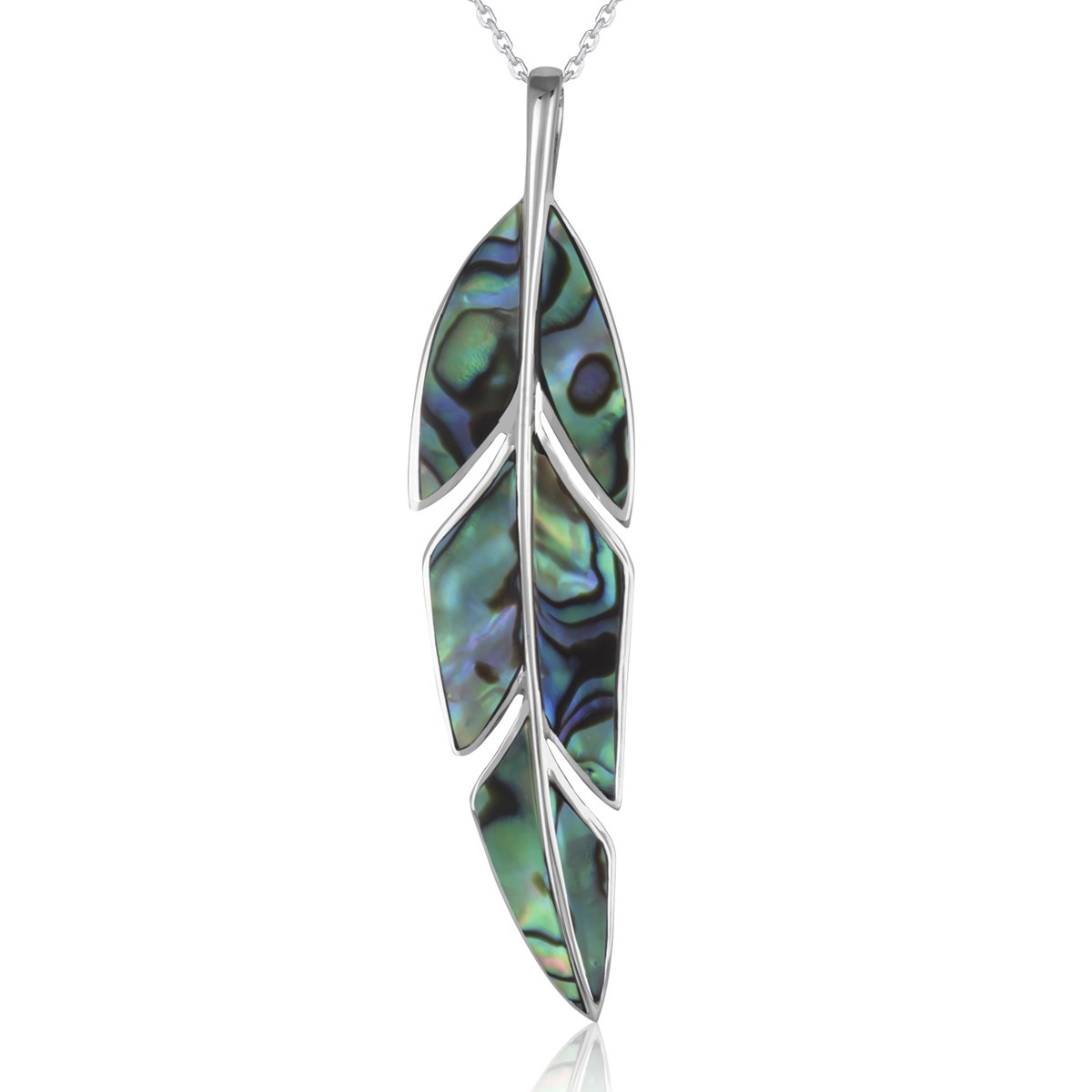 Pendentif Feuille de bananier en Nacre abalone sur Argent Chaîne incluse