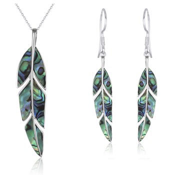 Pendentif Feuille de bananier en Nacre abalone sur Argent Chaîne incluse