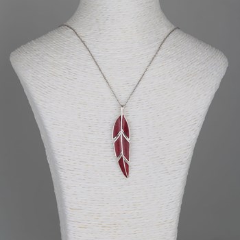 Pendentif Feuille de bananier en Corail sur Argent Chaîne incluse