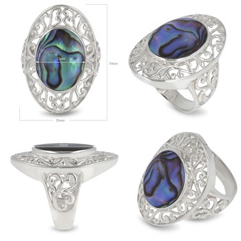 Bague en Argent Massif Stylisé avec Nacre Abalone | Aden Boutique