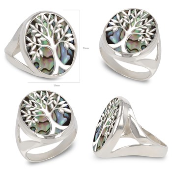 Bague Nacre Abalone et Arbre de Vie en Argent Massif 925 - Aden Bijoux