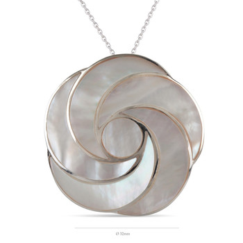 Pendentif-argent 925 000ème -Femme-Nacre-Blanc-fleur en spirale -Dimension diamètre 32mm