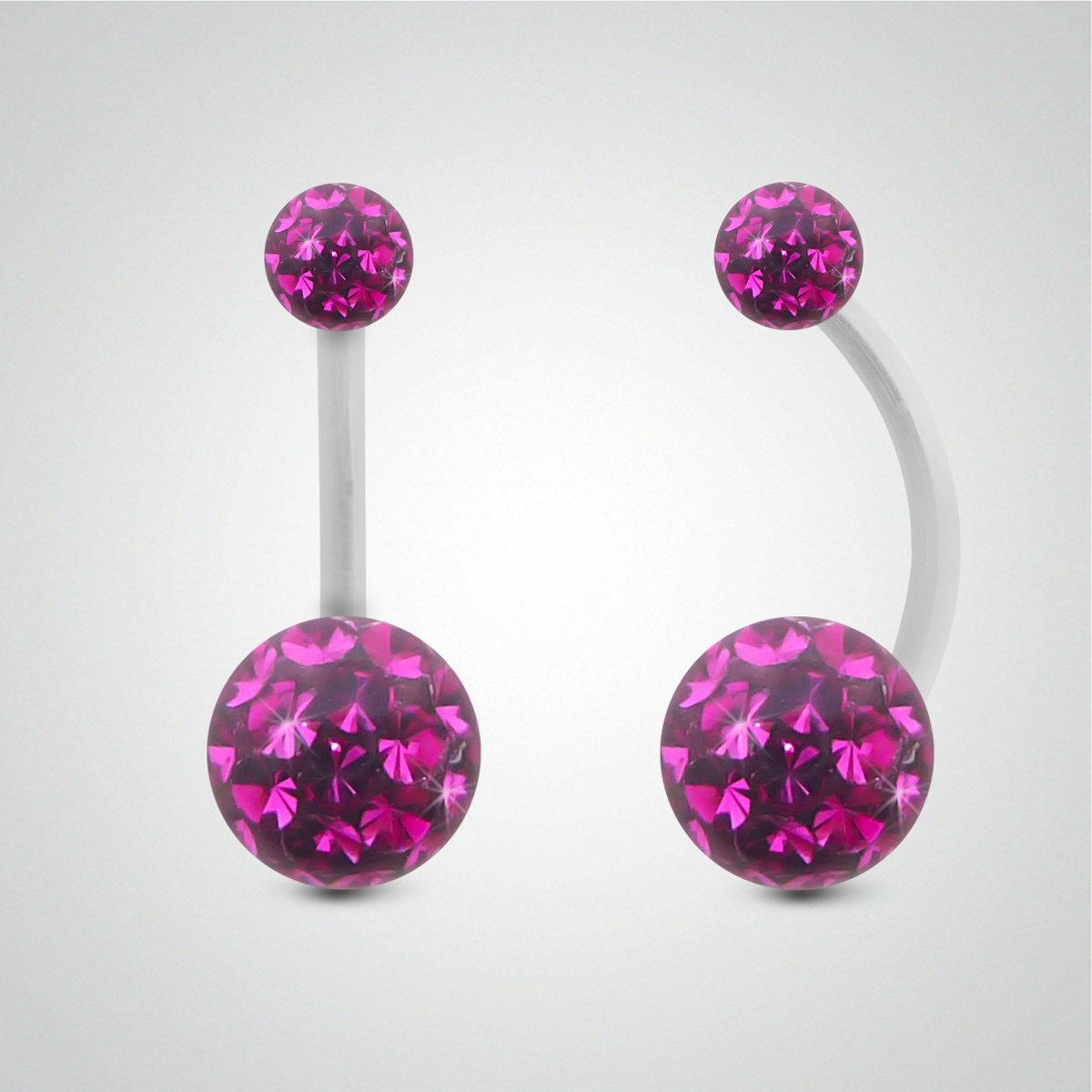 Piercing de nombril en or blanc et cristal de Swarovski fushia (petit modèle)