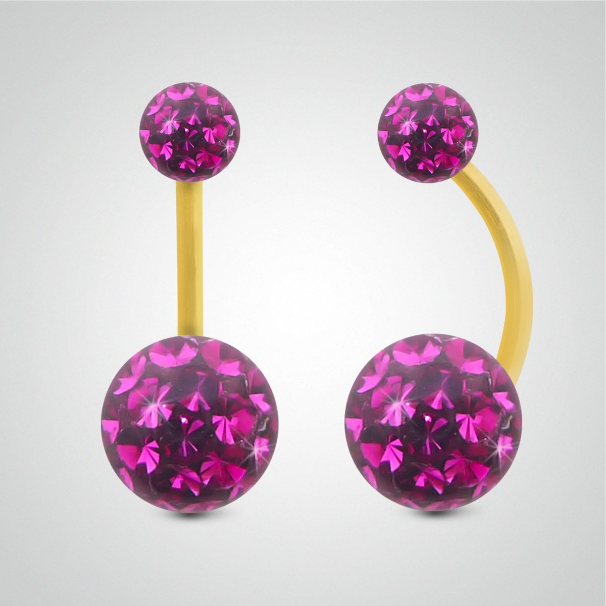 Piercing de nombril en or jaune et cristal de Swarovski fushia (grand modèle)