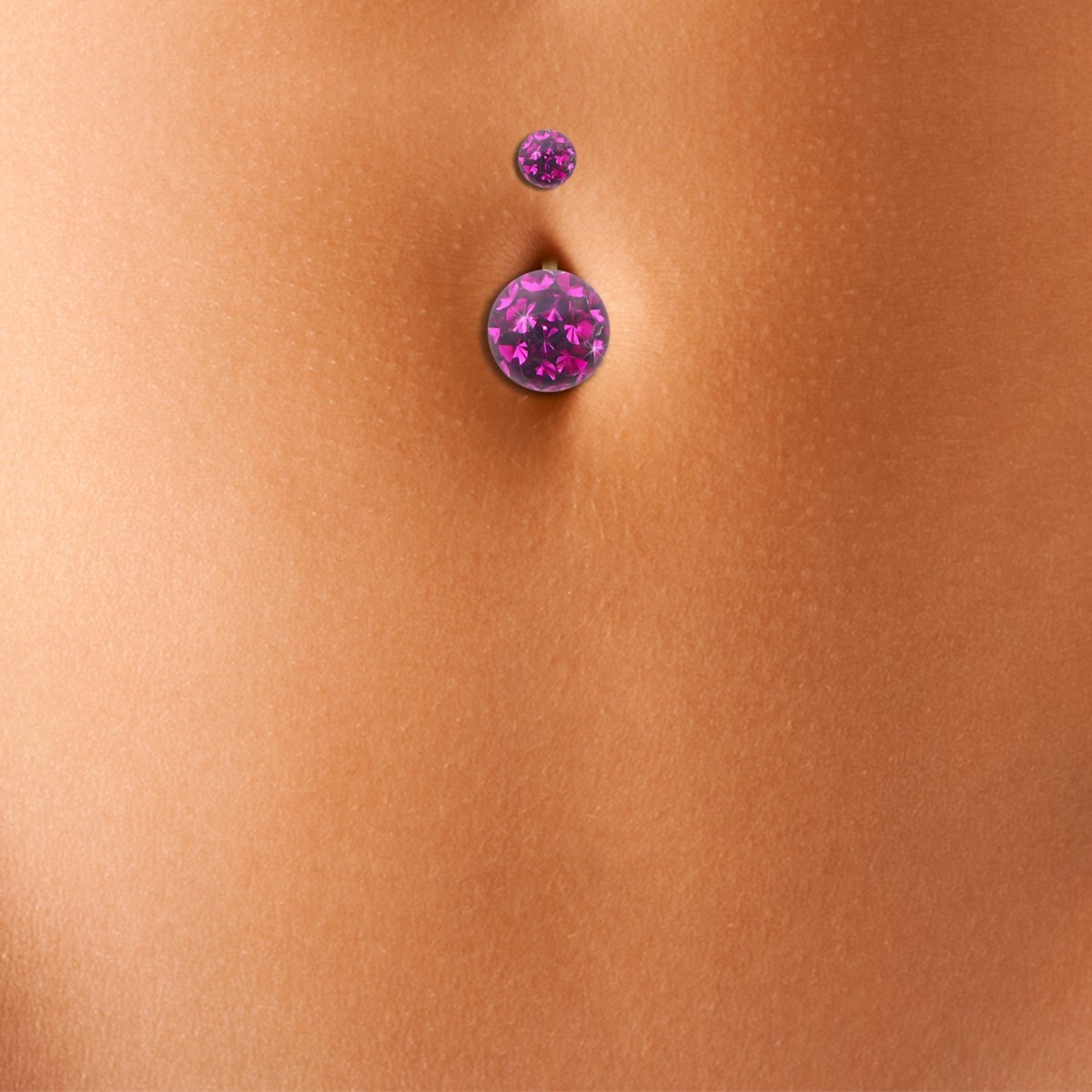 Piercing de nombril en or jaune et cristal de Swarovski fushia (grand modèle) - vue 2