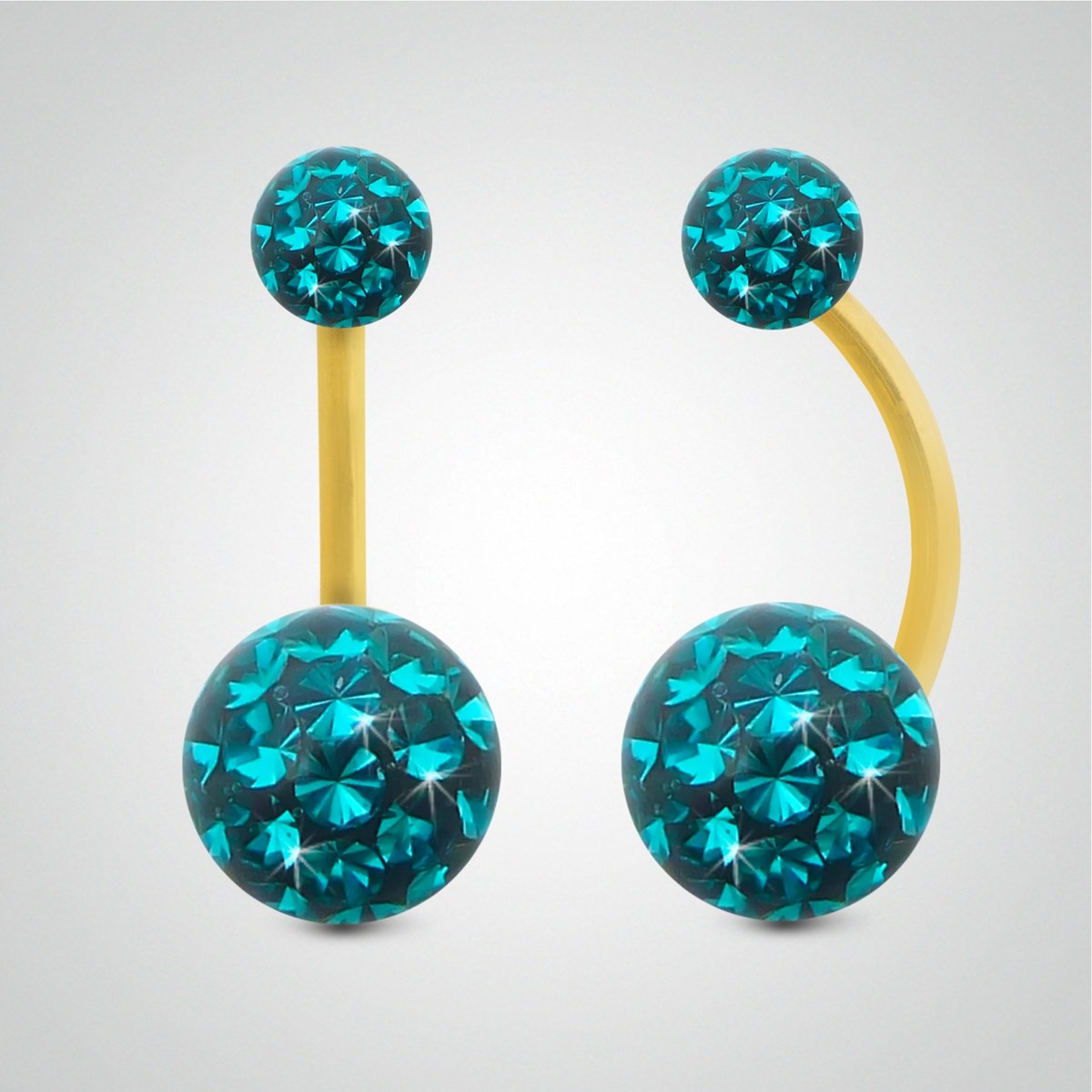 Piercing de nombril en or jaune et cristal de Swarovski turquoise (grand modèle)