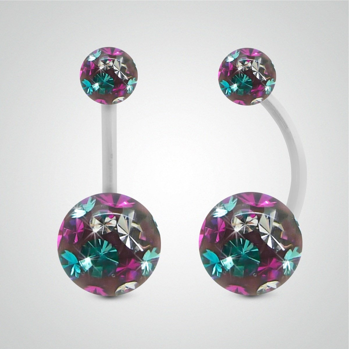 Piercing de nombril en or blanc et cristal de Swarovski multicolore turquoise (grand modèle)