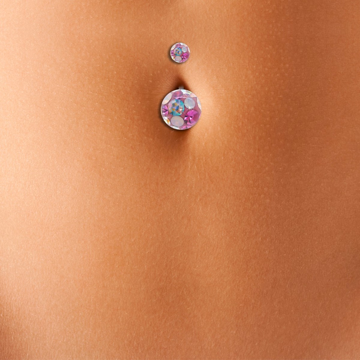 Piercing de nombril en or blanc et cristal de Swarovski multicolore turquoise (grand modèle) - vue 2