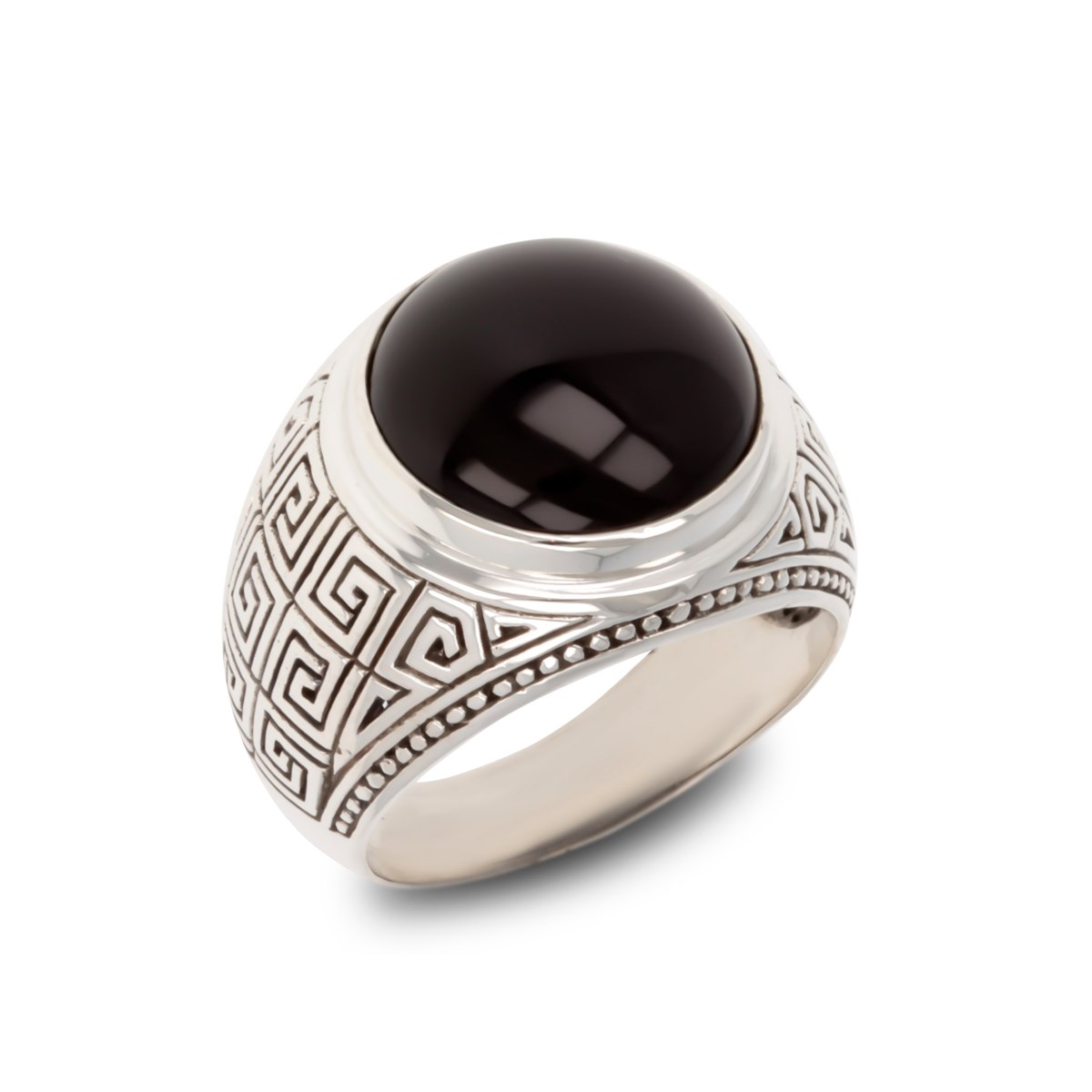 Bague en Argent Vieilli avec Onyx Noir - Cadeau Masculin Par Excellence | Aden