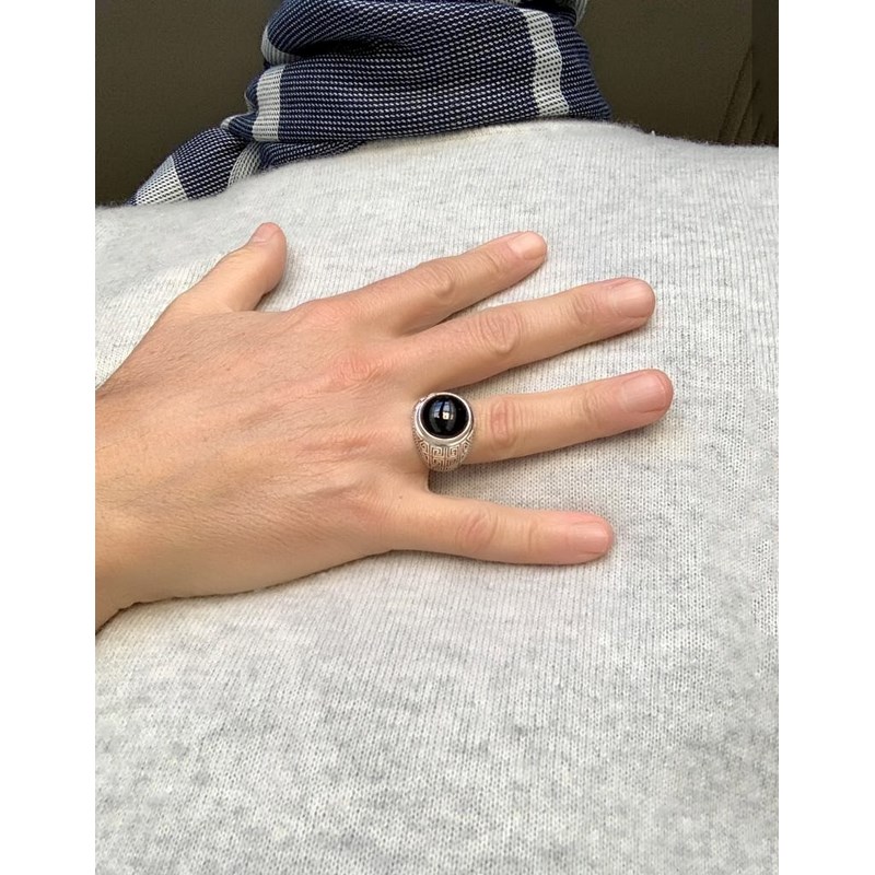 Bague en Argent Vieilli avec Onyx Noir - Cadeau Masculin Par Excellence | Aden - vue 4