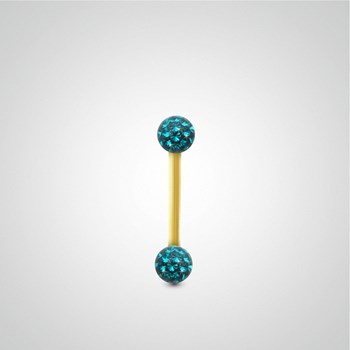 Piercing hélix barre or jaune avec boule en cristal de Swarovski turquoise
