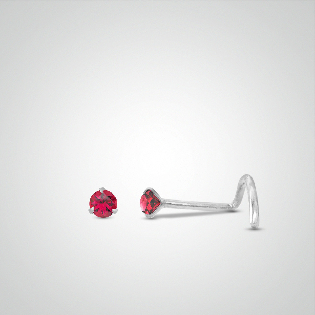 Piercing de nez rubis en or blanc barre en U