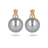 Boucles d'oreille plaqué or clip avec perle d'imitation de Majorque grise 16MM