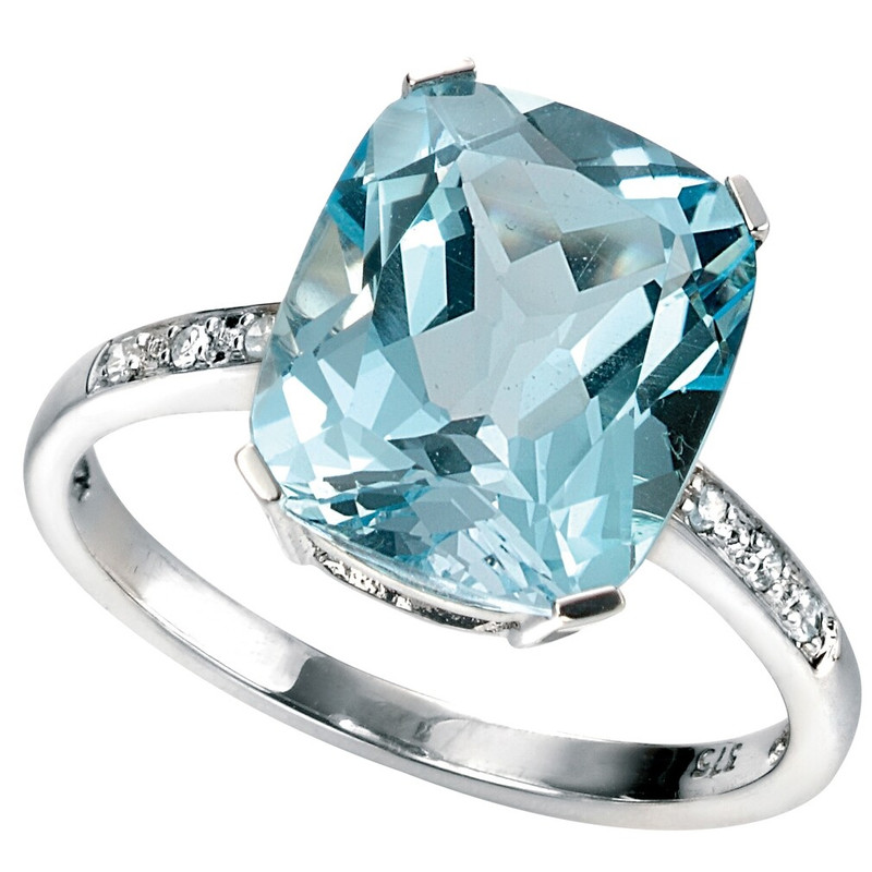 Bague Topaze bleu et Diamant 0.042 carat en or 375/1000