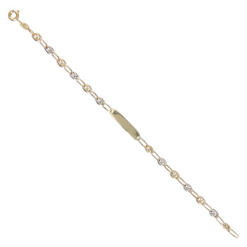 Bracelet Enfant Or Bicolore - Jaune et Blanc - Gourmette Identité - Maille Grain de Café - Personnalisable