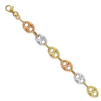 Bracelet Femme 3 Ors - Or Tricolore - Grain de Café Jaune, Blanc et Rose