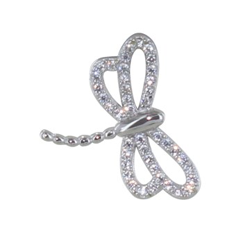 Pendentif Argent 925 Rhodié Libellule Ailes Ajourées et Strass