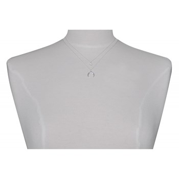 Collier Double Chaine Argent 925 Croissant de Lune et Zirconia - Blanc