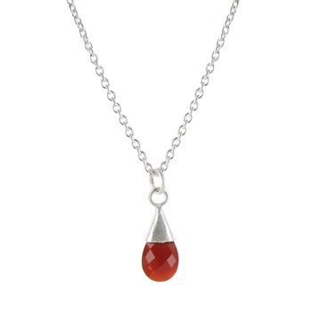 Collier Argent 925 Brossé Une Goutte d'Onyx Rouge