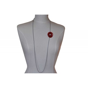 V Red Poppy Flower Glass Necklace