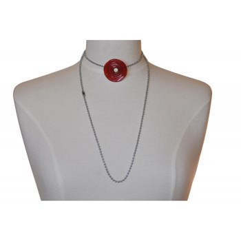 V Red Poppy Flower Glass Necklace