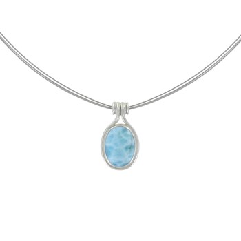 Larimar 925 Silver Oval Cable Necklace