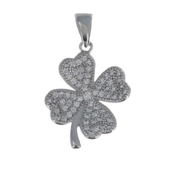 Pendentif Argent 925 Rhodié Trèfle de Strass