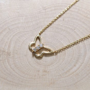 Collier Plaqué Or Papillon Ajouré et Trois Strass
