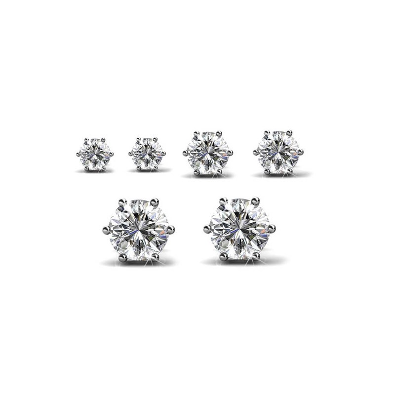 Boucles d'oreilles Trinity - Lot de 3 paires - Argenté et Cristal