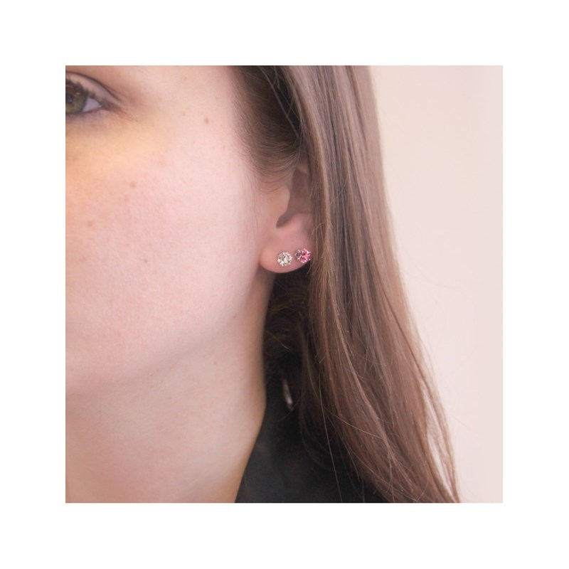 Boucles d'oreilles Birth Stone Octobre - Argenté et Rose - vue 2