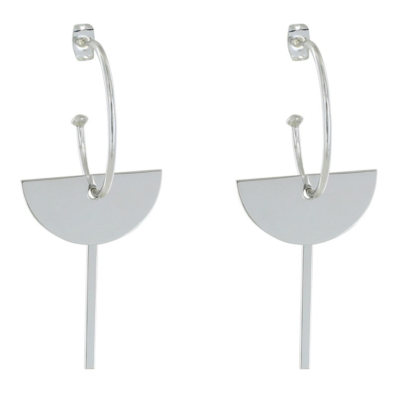 Boucles d'Oreilles Argent 925 Demi Créoles et Clé - vue 2