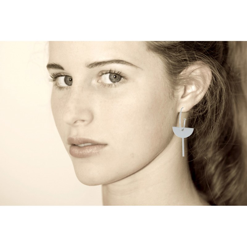 Boucles d'Oreilles Argent 925 Demi Créoles et Clé - vue 4